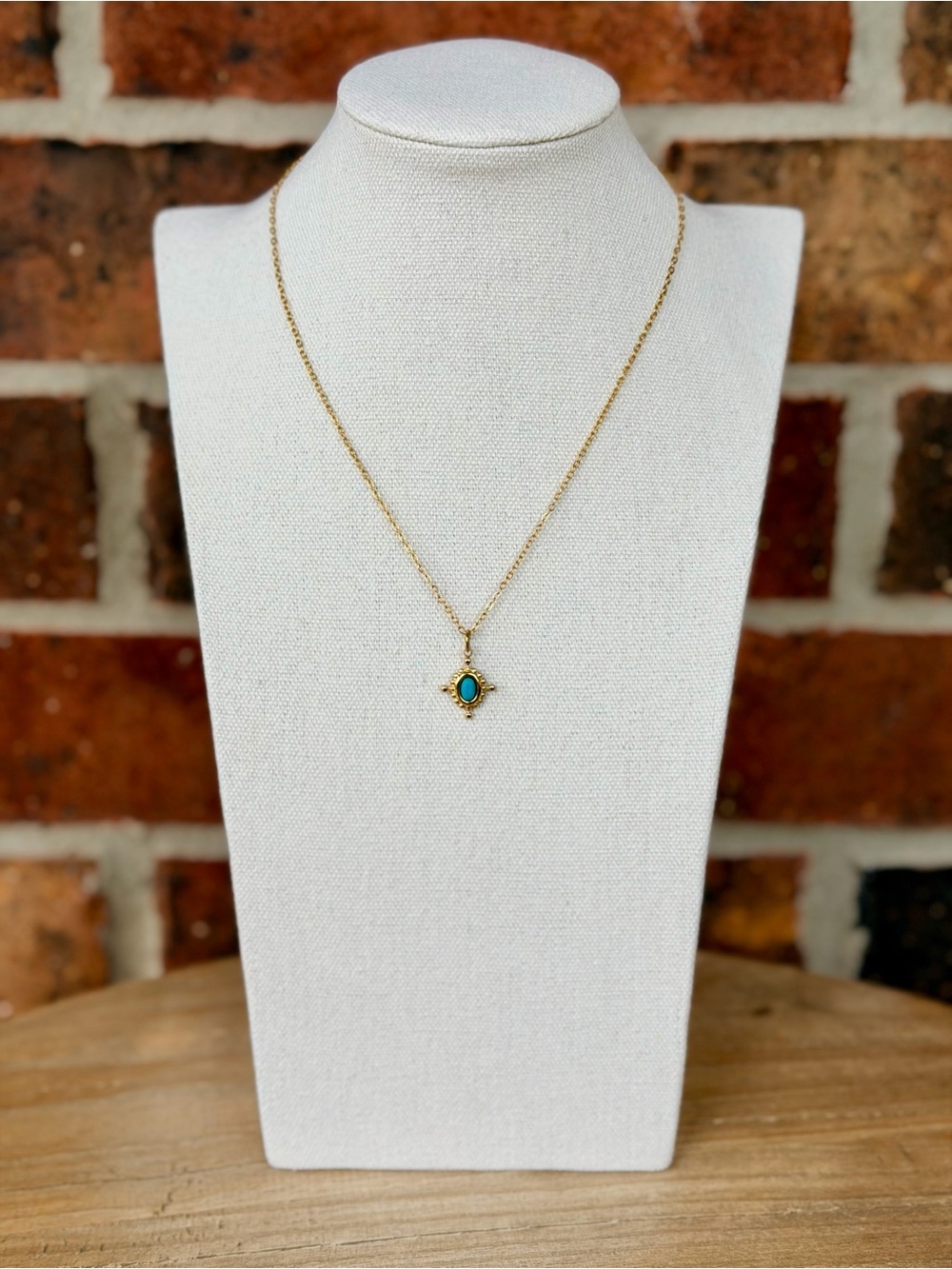 Turquoise Gold Compass Charm Necklace